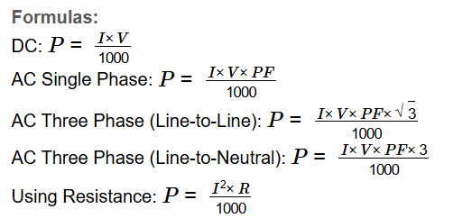 Amps to Kilowatts Formula