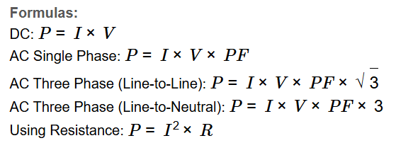 Amps to Watts Formula