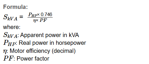 Horsepower to kVA Formula
