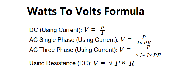 Watts to Volts Formula