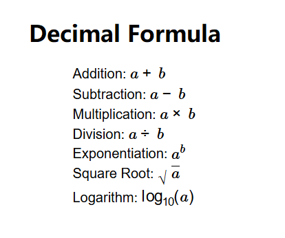 Decimal Operations Formula