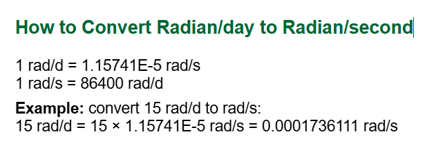 Rad/D to Rad/S Formula