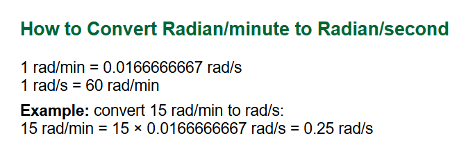 Rad/Min to Rad/S Formula