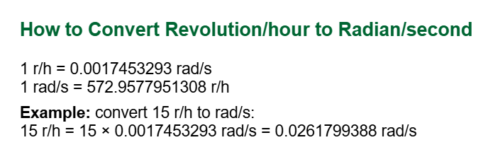 Rev/H to Rad/S Formula