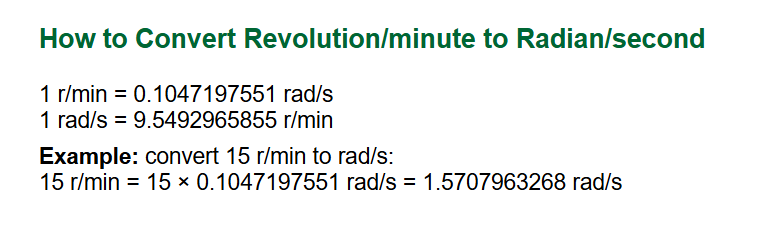 Rev/Min to Rad/S Formula
