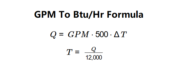 GPM to BTU/hr Formula