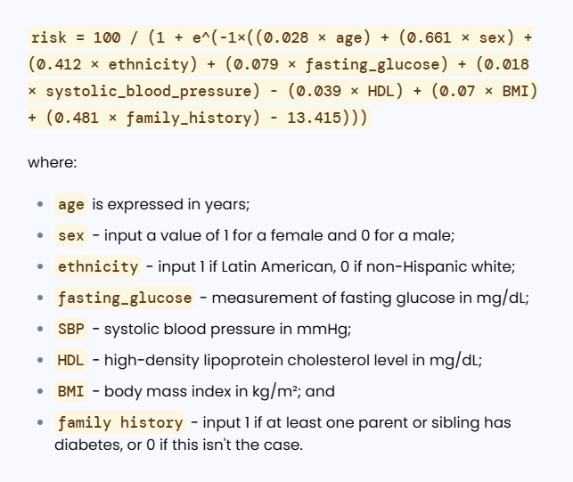 Risk of Diabetes Calculator