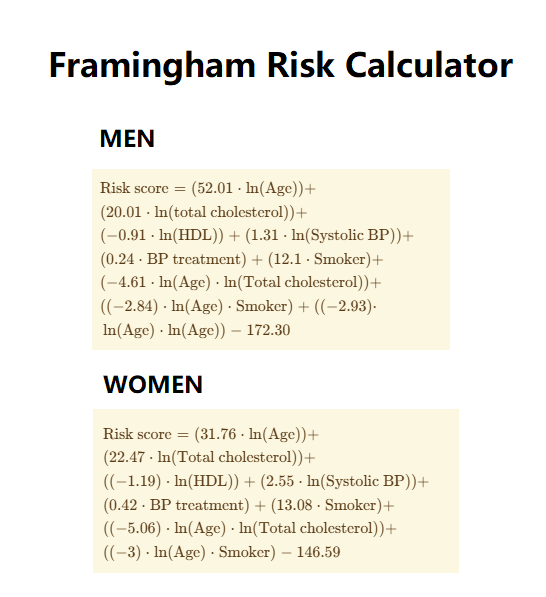 Framingham Risk Calculator Diagram