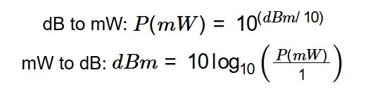 dBm to mW / mW to dBm Formulas